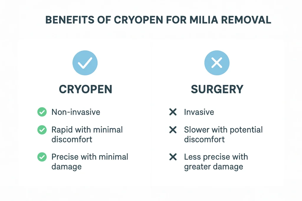 Benefits of cryopen for milia removal High Wycombe compared to surgical treatments.