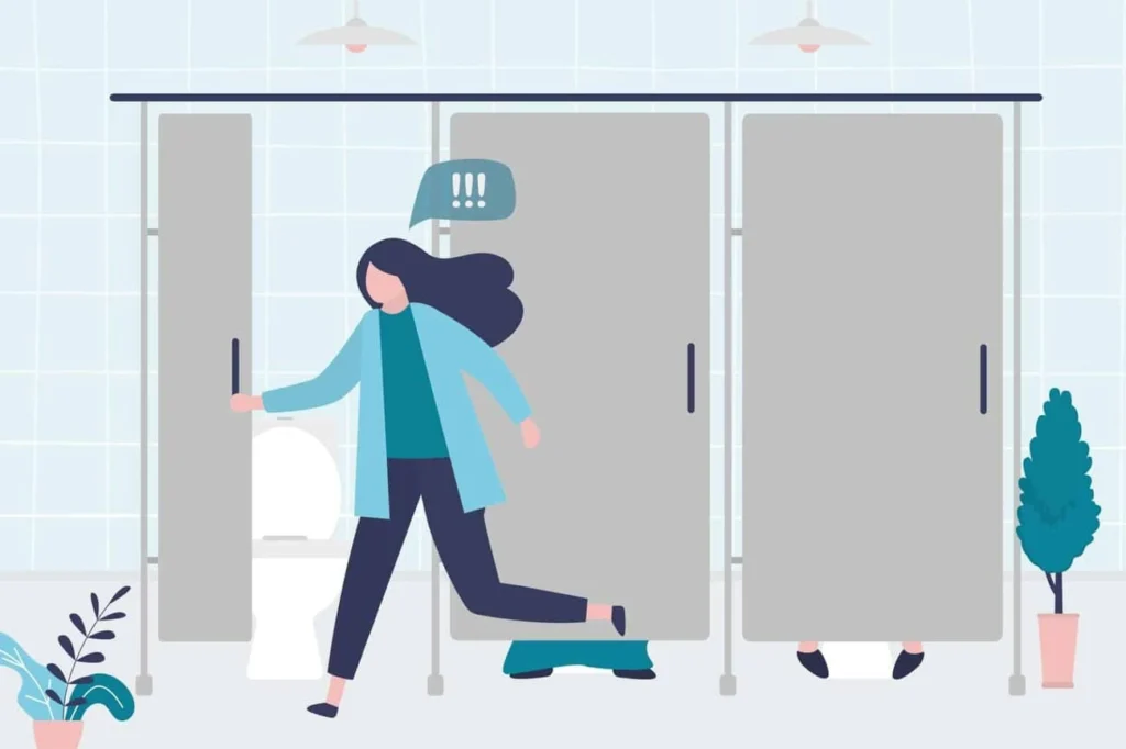 graphic of Urine incontinence High Wycombe woman running to the toilet.