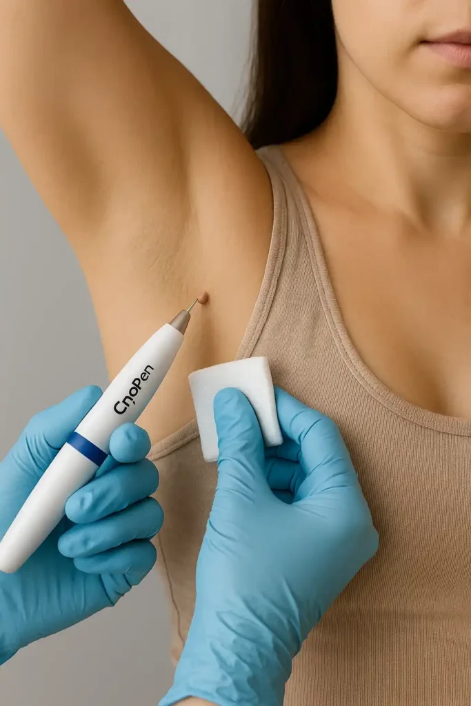 woman having cryopen to remove underarm skin tags High Wycombe