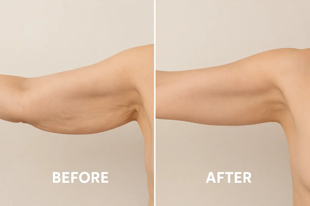 Picture of LA LIPO High Wycombe before and after results of skin tightening treatment on the upper arms.