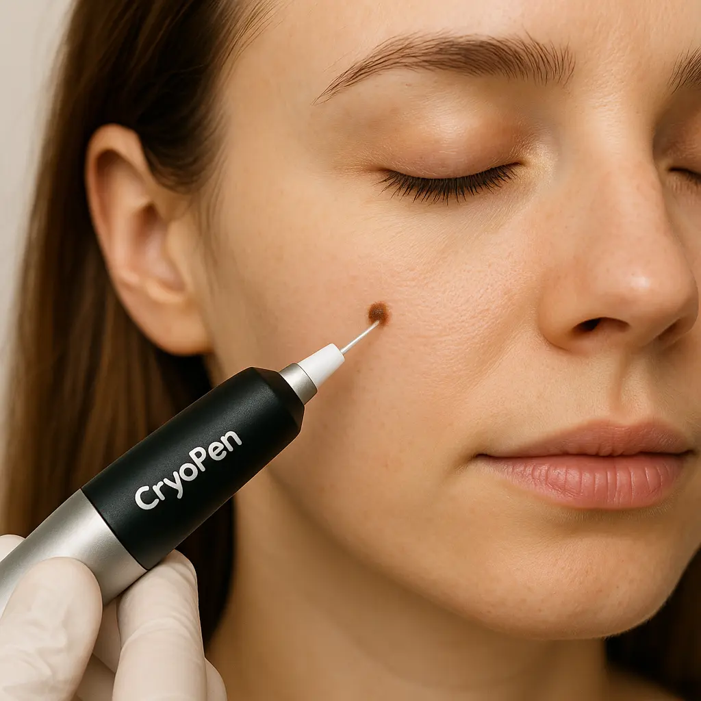 woman receiving facial mole removal High Wycombe using cryopen 